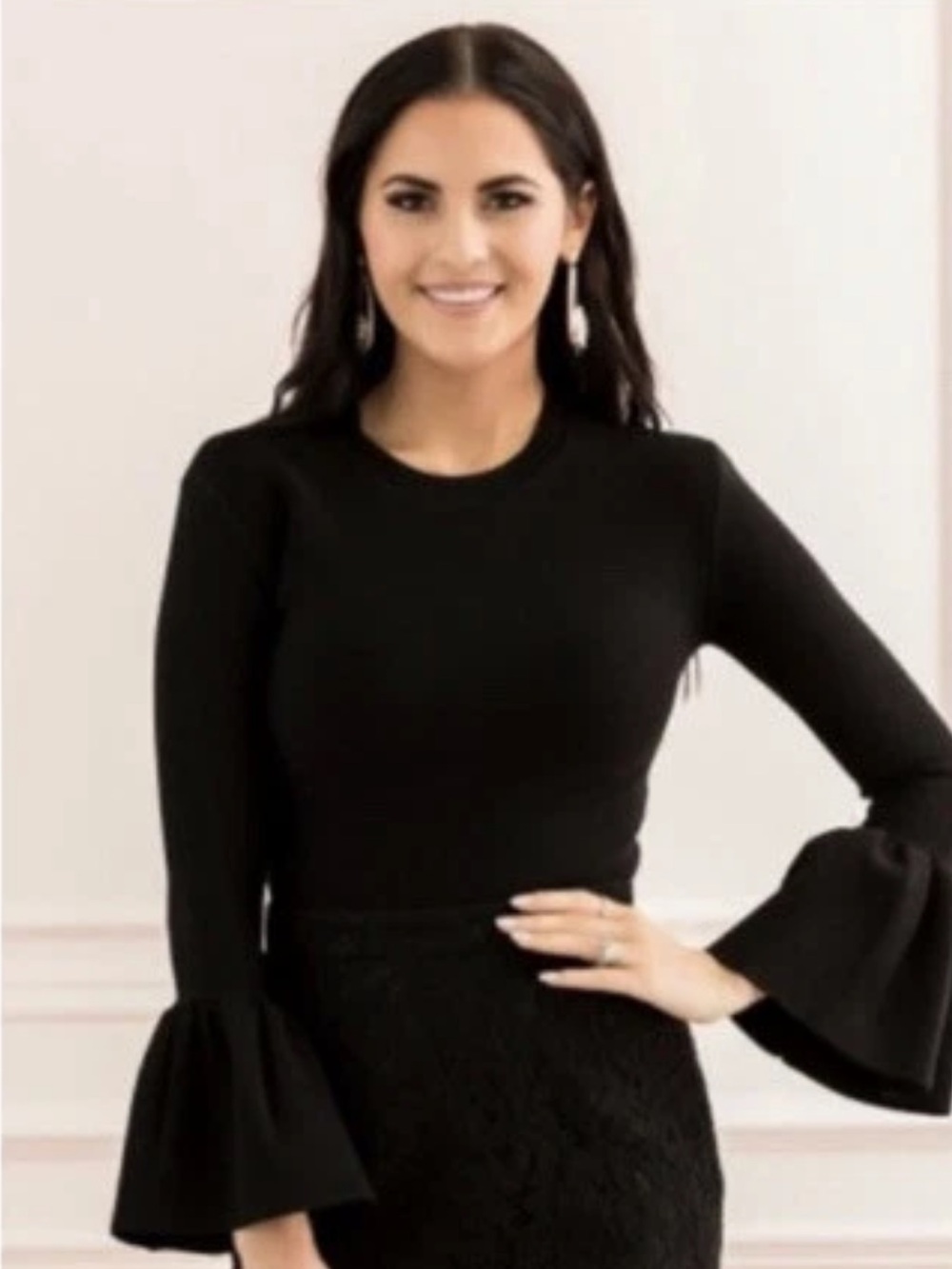 NWT Rachel Parcell Women’s Black Bell Sleeve Top, Size XS